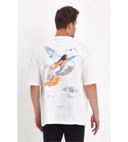 Erkek Melek Baskılı Oversize T-shirt - Beyaz