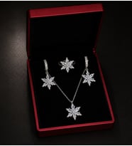 925 Ayar Gümüş Lotus Set - Işıklı Kutuda Set Kolye - Küpe - Yüzük Set (Parlak Beyaz)