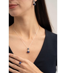 Safir Taşlı Antik Elişi Gümüş Set 2839