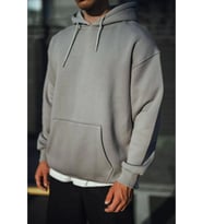 Üç İplik Penye Kapşonlu Basic SweatShirt - Boyalı Gri