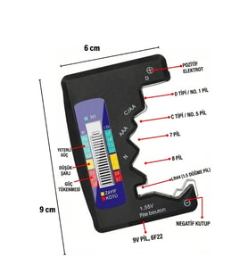 Plentiful Dijital Pil Test Cihazı – AA, AAA, C, D, N, 9V ve Düğme Pil Uyumlu Mini Pil Kapasit