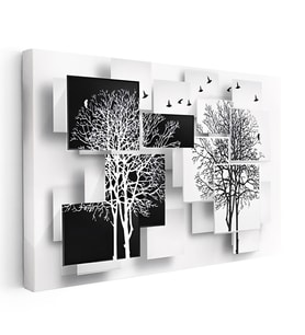 Kanvas Tablo Kuş ve Ağaç Silüetleri Modern Sanat Tablosu Ev Ofis Duvar Dekoru