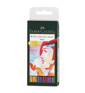 Faber Castell 6 Pitt Artist Pen Fırça Uçlu Çizim Kalemi Basic Ana Renkler 167103 