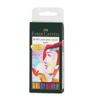 Faber Castell 6 Pitt Artist Pen Fırça Uçlu Çizim Kalemi Basic Ana Renkler 167103 
