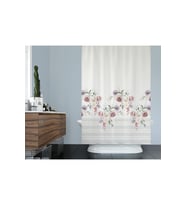 Banyo Perdesi Gül Desen Yerli Üretim Duş Perdesi Plastik C-Halka Hediye 180x200cm Banyo Perdeleri