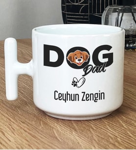 Kişiye Özel Dog Dad Hediye T Kupa Bardak Köpek Babası (Beyaz)