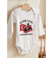 %100 Pamuklu Atatürk Temalı Bebek Zıbın Body Uzun Kol Açtığın Yolda Gösterdiğin Hedefe Baskılı
