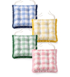 Çok Renkli Gingham Pötikare Saçaklı Pofidik Yemek Sandalyesi Minderi 4'lü S