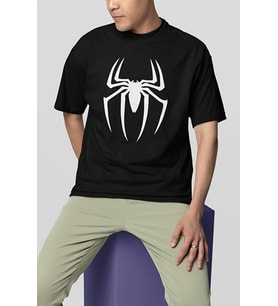 Spider-Man Logo Baskılı Tişört, Oversize Marvel Tişört