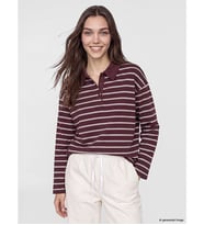 LCW Modest Ekru Polo Yaka Çizgili Kadın Sweatshirt Tunik