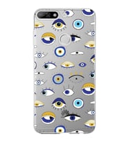 PrintiFy Huawei Y7 2018 ile Uyumlu 1mm Slim Fit Nazar Boncuğu 2 Baskılı Şeffaf  Kılıf