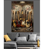 Müzik Odasında Dizili Elektro Gitarlar Dekoratif Kanvas - Mdf Ahşap Tablo