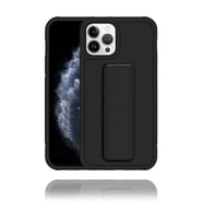 Apple IPhone 13 Pro Uyumlu Mat Siyah Yumuşak Silikon Standlı Tutacaklı (Tutamaçlı) Telefon Kılıfı