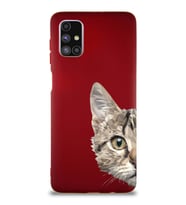 Samsung Galaxy M51 Soft Premier Kapak Catface Tasarımlı Silikon Kılıf - Mürdüm (Şeffaf)