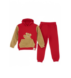 Erkek Çocuk Welsoft Kumaş 2'li Takım (Kapüşonlu Sweat+Polar Alt) 12377 MODANINO (Kırmızı)