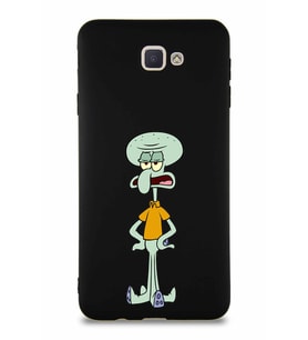 Samsung Galaxy J7 Prime Soft Premier Kapak Squidward Dokunaç Tasarımlı Silikon Kılıf - Siyah (Şeffaf)