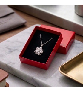 kutulu 925 gümüş kaplama dönen yonca çelik kolye hediye paketli