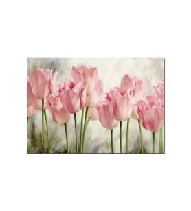 Ahşap Tablo Pembe Laleler Yağlıboya (50x70 Cm Boyut)