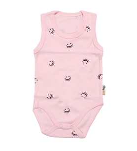 Unisex Pembe Gülücük Baskılı Askılı Zıbın