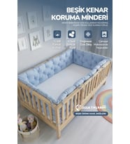 Beşik Kenar Koruma Minderi %100 Pamuk - Montessori Yatak Uyumlu - Bebe Mavi - Buble Soft