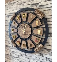 Kişiye Özel Halatlı Dekoratif Ahşap Duvar Saati 40 cm