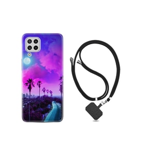 Samsung Galaxy A12 Kılıf Resimli Desenli Silikon Boyun Askılı Purple Way 1843