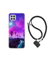 Samsung Galaxy A12 Kılıf Resimli Desenli Silikon Boyun Askılı Purple Way 1843