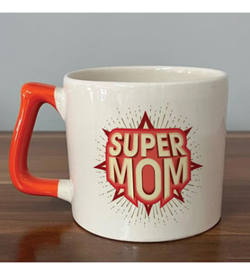 Süper Mom Kırmızı Baskılı Turuncu Kulplu D Kupa