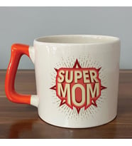 Süper Mom Kırmızı Baskılı Turuncu Kulplu D Kupa