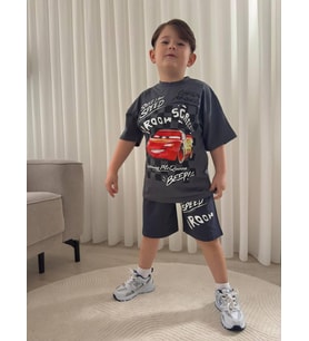 Cg Kids Şimşek Mcqueen Cars Arabalar Erkek Çocuk Tshirt&Şort Alt Üst Takım (Gri)