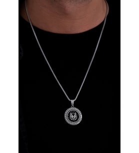 Gümüş Kolye - Grek Desenli Bozkurt Börü Model 925 Ayar Gümüş Sevgiliye Eşe Babaya Hediye Erkek Kolye