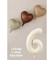 6 Yaş Doğum Günü Retro Pastel Parti Balon Seti 3 Adet Retro Kalp Balon 6 Rakam Krem Folyo Balon