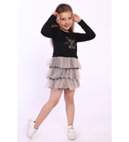 Toontoy Kız Çocuk Meow Or Never Nakışlı Elbise (Siyah)