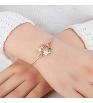 Manolya Çiçeği Kalpli Rose Bileklik-925 Ayar Gümüş