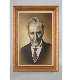Altın Varaklı Paspartulu Çerçeveli Atatürk Tablo nt945