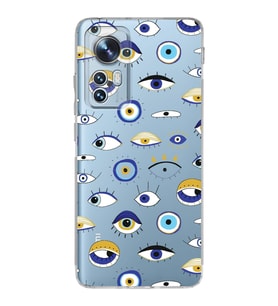 PrintiFy Xiaomi Mi 12 Lite ile Uyumlu 1mm Slim Fit Nazar Boncuğu 2 Baskılı Şeffaf  Kılıf
