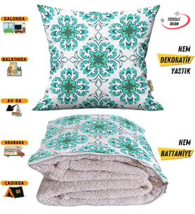 Aqua Vintage Modern Desen Tv Battaniyeli Opsiyonel Dekoratif Yastık Kırlent 2 in 1 Battaniye