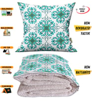 Aqua Vintage Modern Desen Tv Battaniyeli Opsiyonel Dekoratif Yastık Kırlent 2 in 1 Battaniye