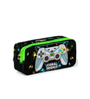Coral High Kids Siyah Fosforlu Yeşil Gamer Desenli İki Bölmeli Kalem Çantası 12087