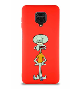 Xiaomi Redmi Note 9 Pro Soft Premier Kapak Squidward Dokunaç Tasarımlı Silikon Kılıf - Kırmızı (Şeffaf)
