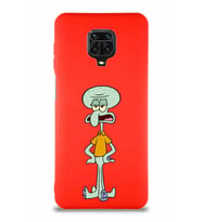 Xiaomi Redmi Note 9 Pro Soft Premier Kapak Squidward Dokunaç Tasarımlı Silikon Kılıf - Kırmızı (Şeffaf)