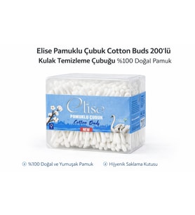 Elise Pamuklu Çubuk Cotton Buds 200’Lü Kulak Temizleme Çubuğu Doğal Pamuk 1 Paket