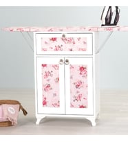 Rose Katlanır Dolaplı Ütü Masası / Ütü Dolabı – Beyaz Gövde, Pembe Çiçek Desenli (Beyaz - Açık Pembe)