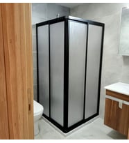 90x90 Teknesiz Duşakabin Siyah Profil plastik Camlı