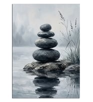 Suda Zen Denge Taşları Meditasyon Dekoratif Kanvas - Mdf Ahşap Tablo