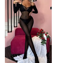Fastieshop Uzun Kollu Ağı Açık Vücut Çorabı (Siyah)