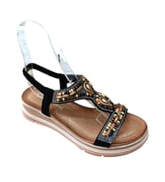 De Scarıo 2060 Kadın Taşlı Comfort Sandalet (Siyah)