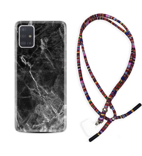 Samsung a71 A72 A73 A7 A9 2018 C7 C9 Kılıf Boyun Asklı Rasta Silikon Kara Mermer 1375