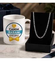 BK Gift Kişiye Özel Babalar Günü Tasarımlı Beyaz Kupa & Figaro Zincir Kolye -11, Babalar Günü Hediyesi