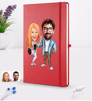BK Gift Kişiye Özel Sevgililer Karikatürlü Karikatürlü Kırmızı Termo Deri Defter 16x24cm Model 93